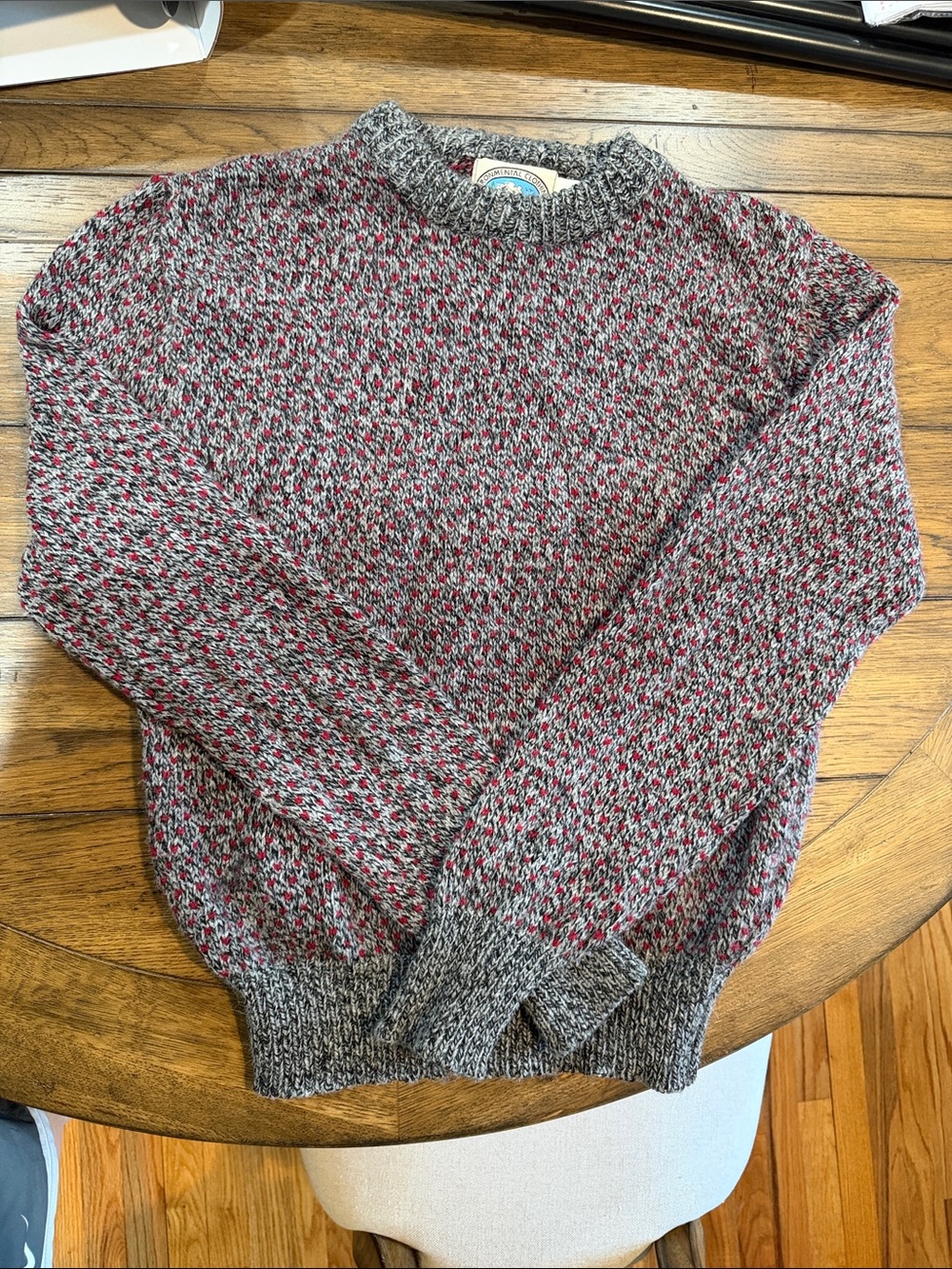 Environmental Clothing Made in USA Crewneck Marled Gray & Red Knit Sweater